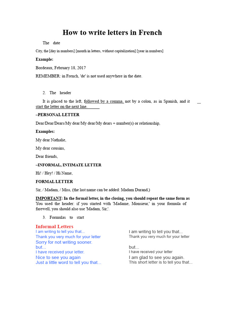 Writing Informal and Formal Letters in French | PDF | Madam