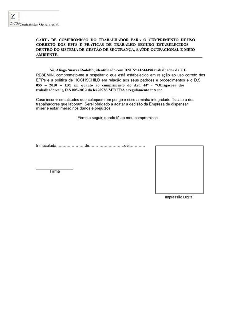 Compromisso do Trabalhador com EPI e Segurança | PDF