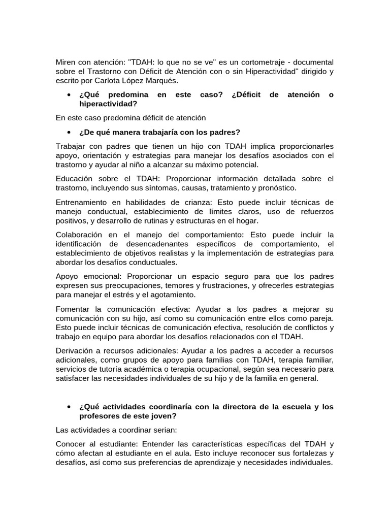 Estrategias para apoyar a jóvenes con TDAH | PDF | Desorden hiperactivo ...