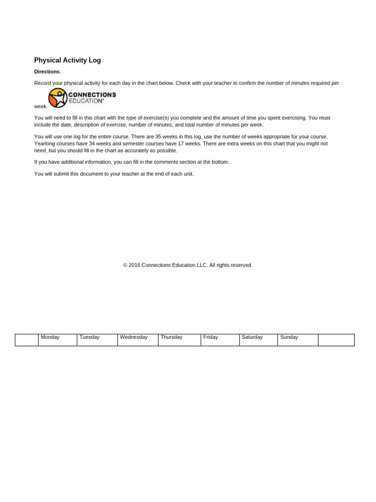 Weekly Physical Activity Log | PDF