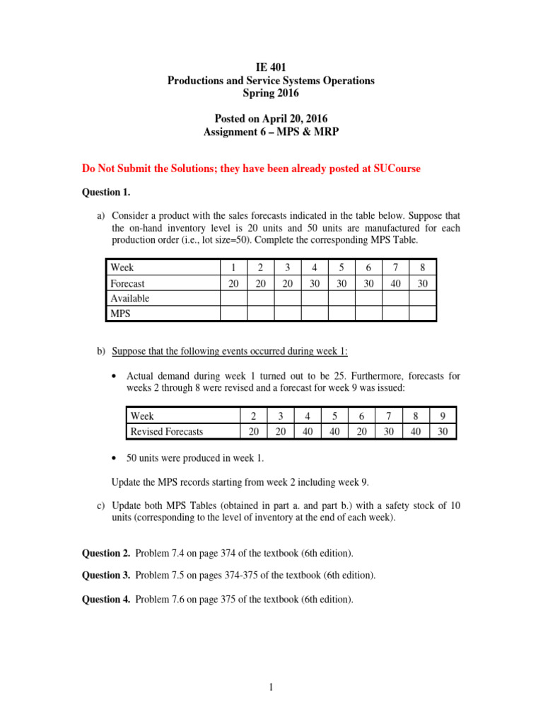 Assignment6 MPS MRP | PDF