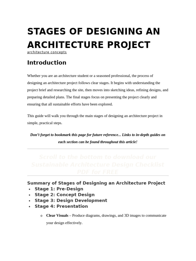 Stages of Designing An Architecture Project | PDF | Design | Sustainability