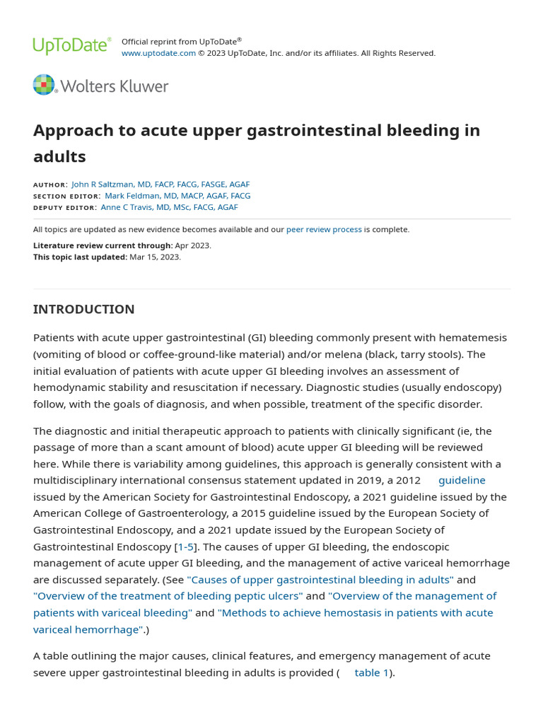 Acute Upper GI Bleeding Management Guide | PDF | Bleeding | Clinical ...
