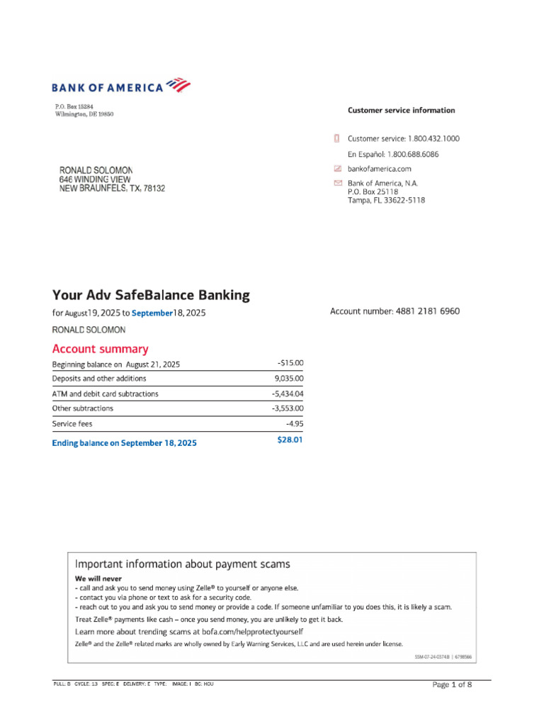Bank of America E-Statement September 2025 | PDF