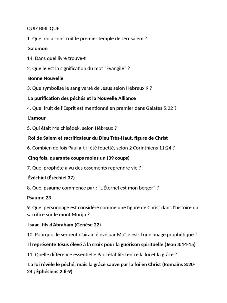 Quiz biblique : questions et réponses | PDF | Épître aux Galates | Jésus