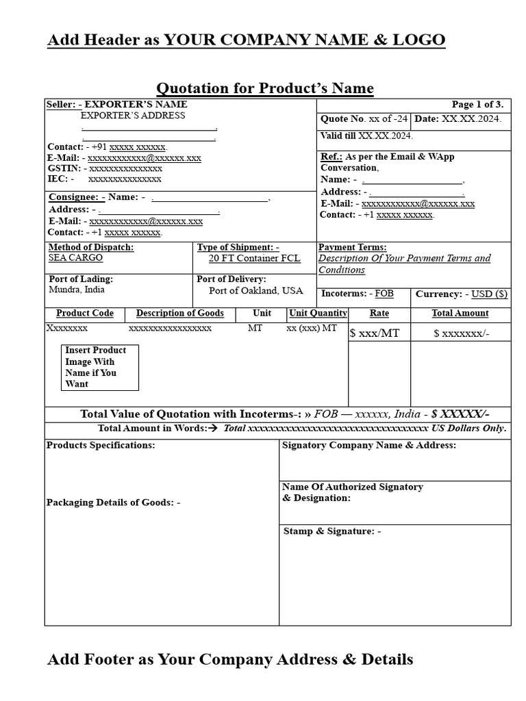 FOB Quotation Template for Export | PDF