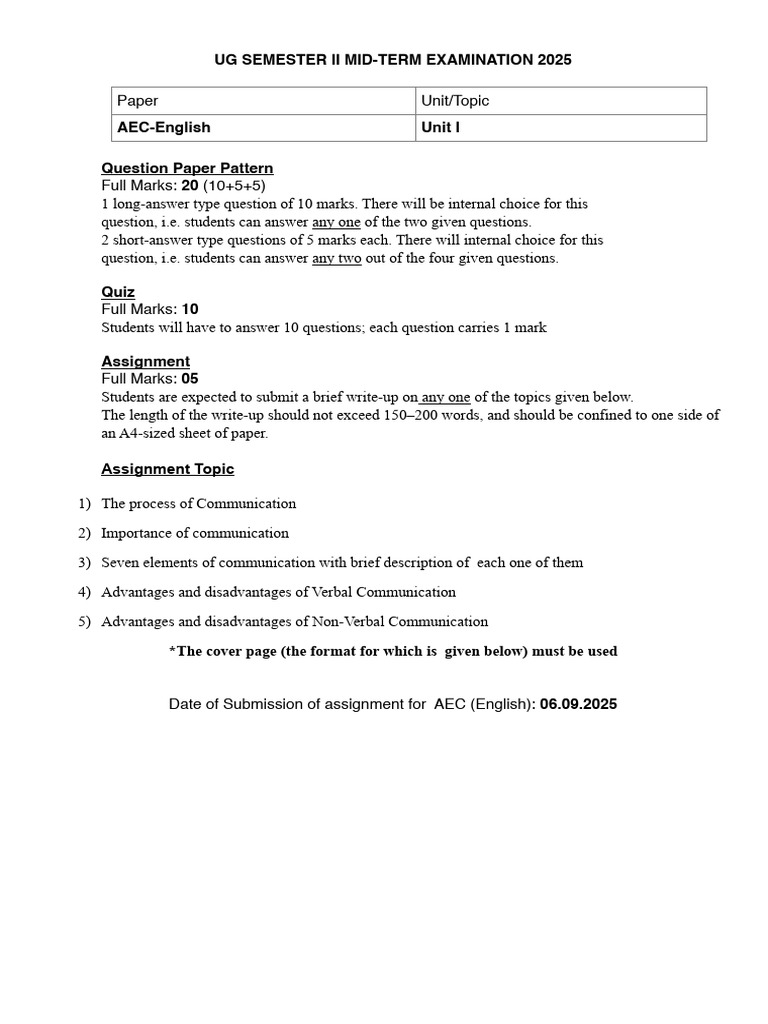 AEC Assignment Guidelines 2025 | PDF