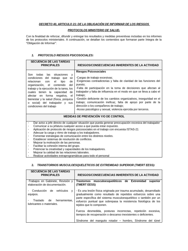 Protocolo de Riesgos Laborales y Prevención | PDF | ruido | Dolor lumbar