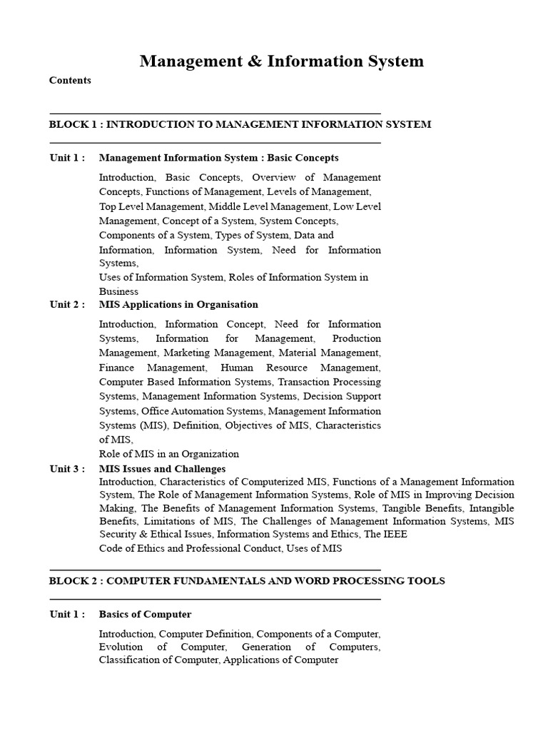 Management Information Systems Overview | PDF | Microsoft Excel | System