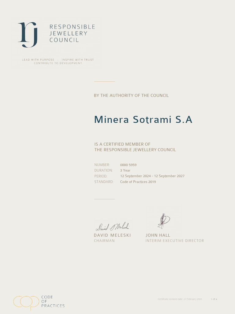 Minera Sotrami RJC Certification 2024-2027 | PDF | Certification | Audit