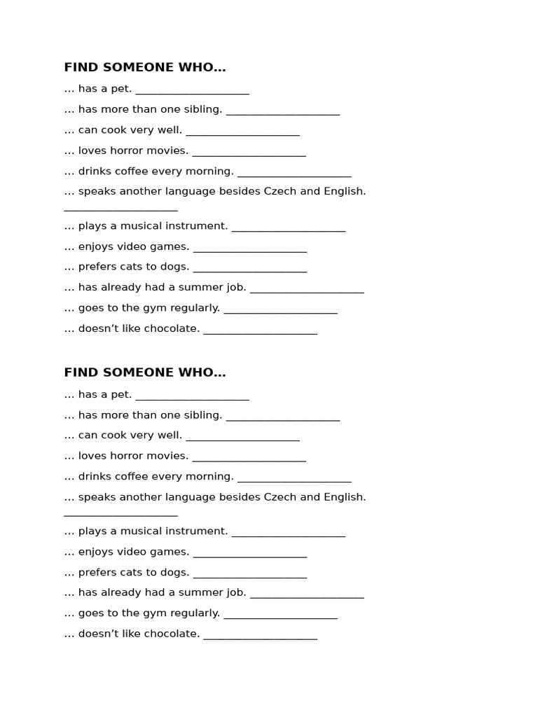 Find Someone Who: Fun Icebreaker Game | PDF