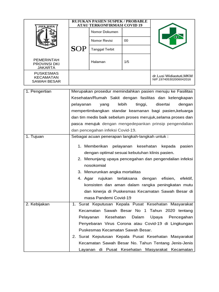 SOP Rujukan Pasien COVID-19 DKI Jakarta | PDF