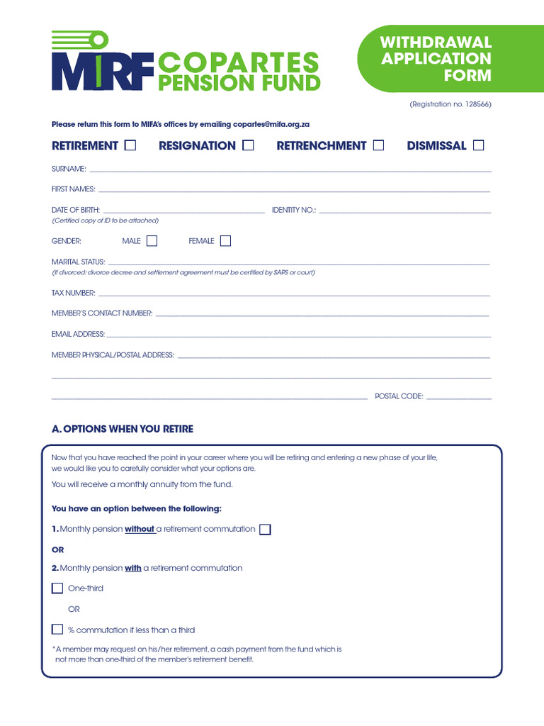 Copartes WITHRAWAL Application Form | PDF | Retirement | Pension