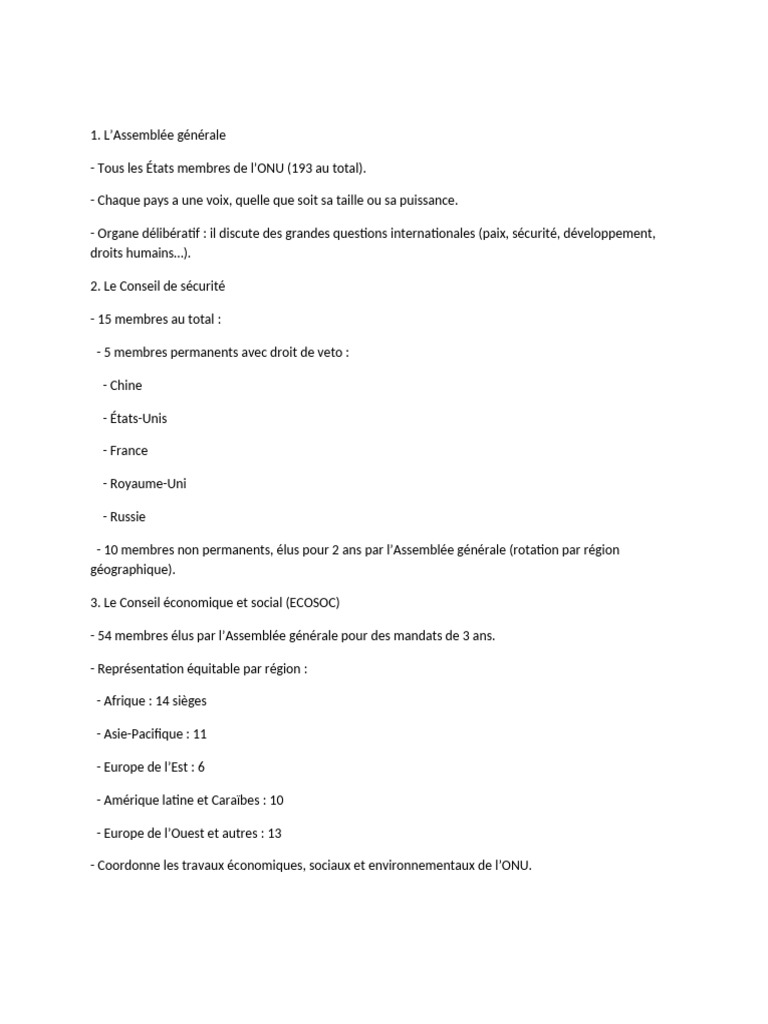 Les 6 organes principaux de l'ONU | PDF