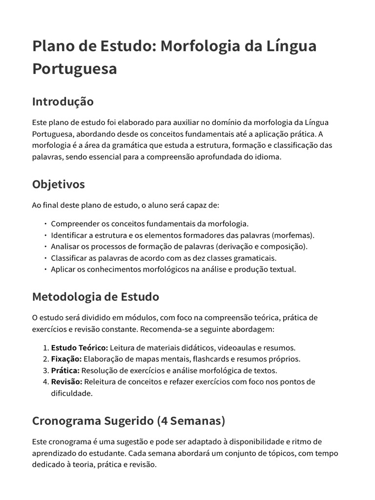 Estudo da Morfologia da Língua Portuguesa | PDF | Morfologia ...