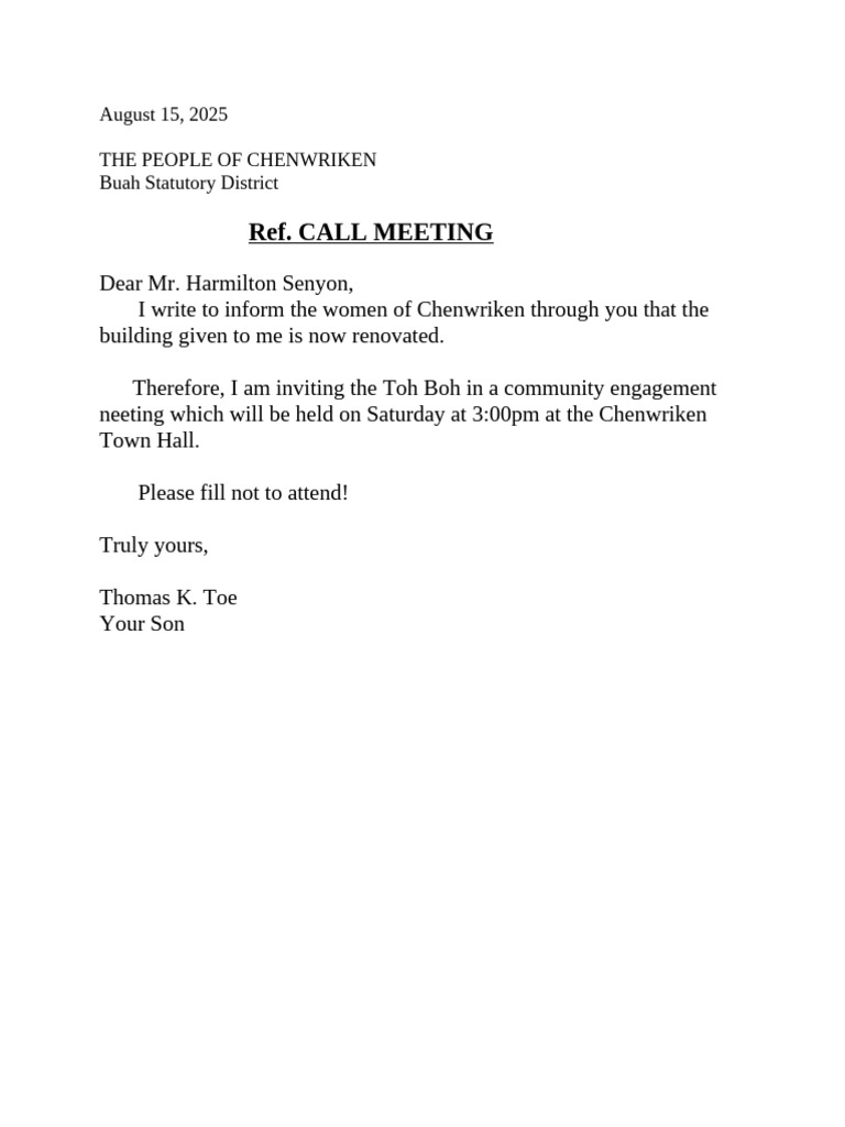 Call Meeting Letter | PDF