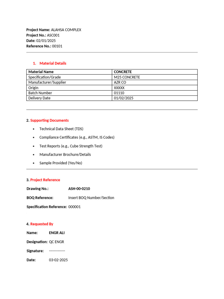 Material Approval Request for Concrete | PDF