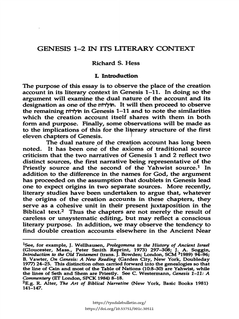 Literary Analysis of Genesis 1-2 | PDF | Book Of Genesis | Genesis ...