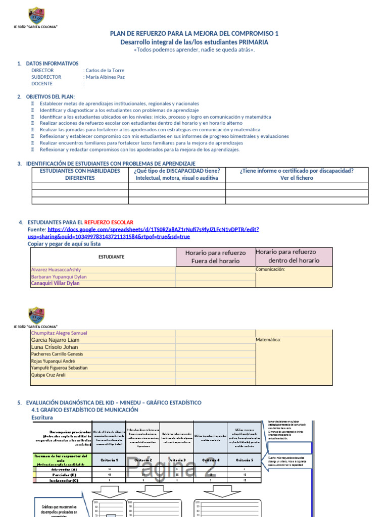 PLAN DE REFUERZO - Primaria 2025 (1) 5to B | PDF | Sustracción | Decimal