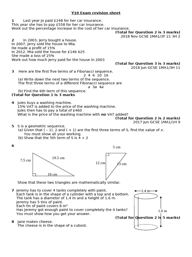 Exam Questions Revision | PDF | Triangle | Area