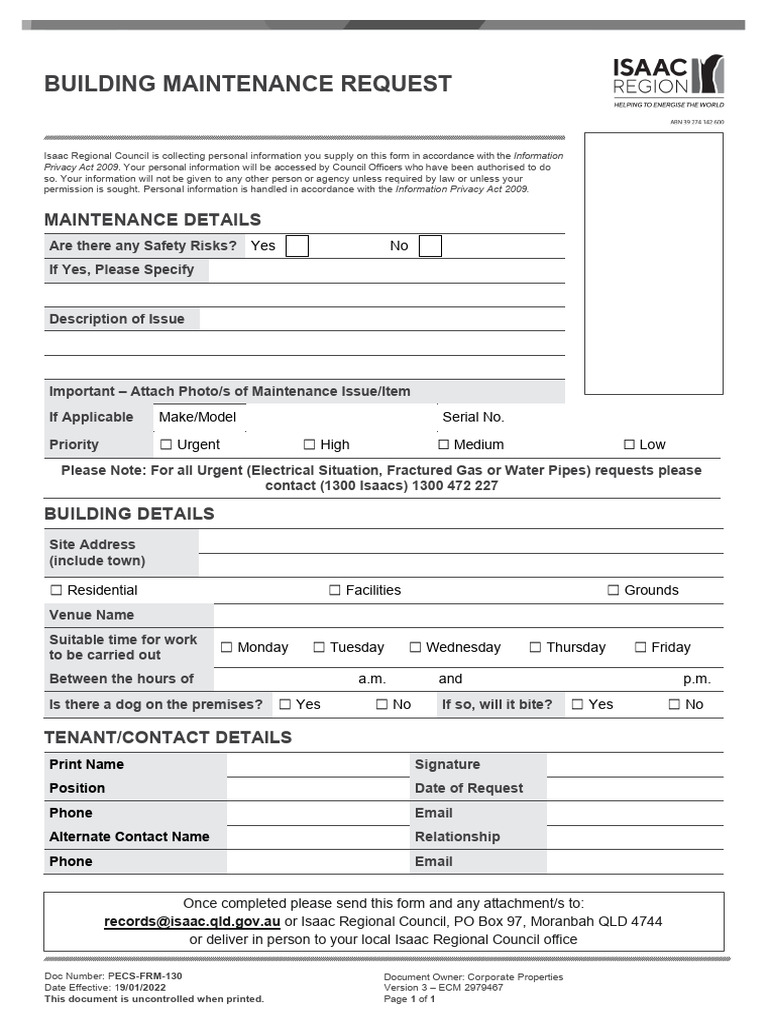 Isaac Council Building Maintenance Form | PDF