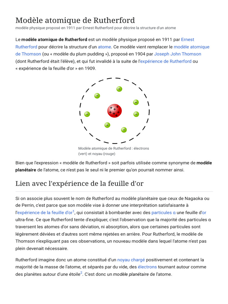 Modèle atomique de Rutherford 1911 | PDF | Physique théorique ...