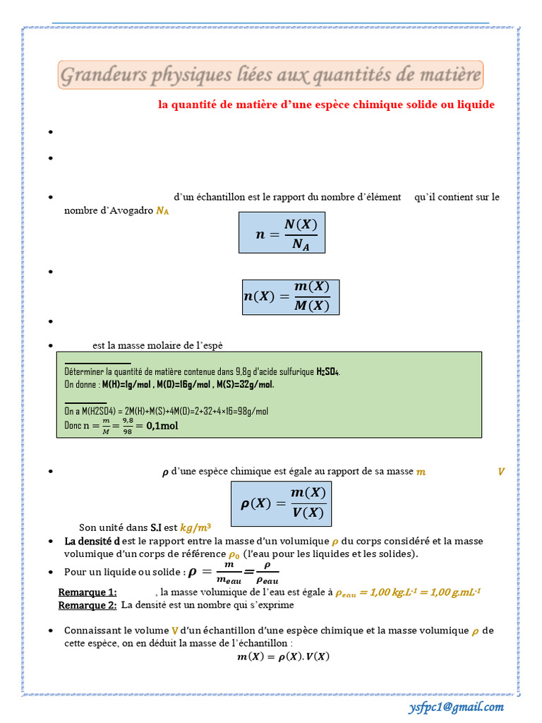 Grandeurs physiques et quantités de matière | PDF | Mole (unité ...