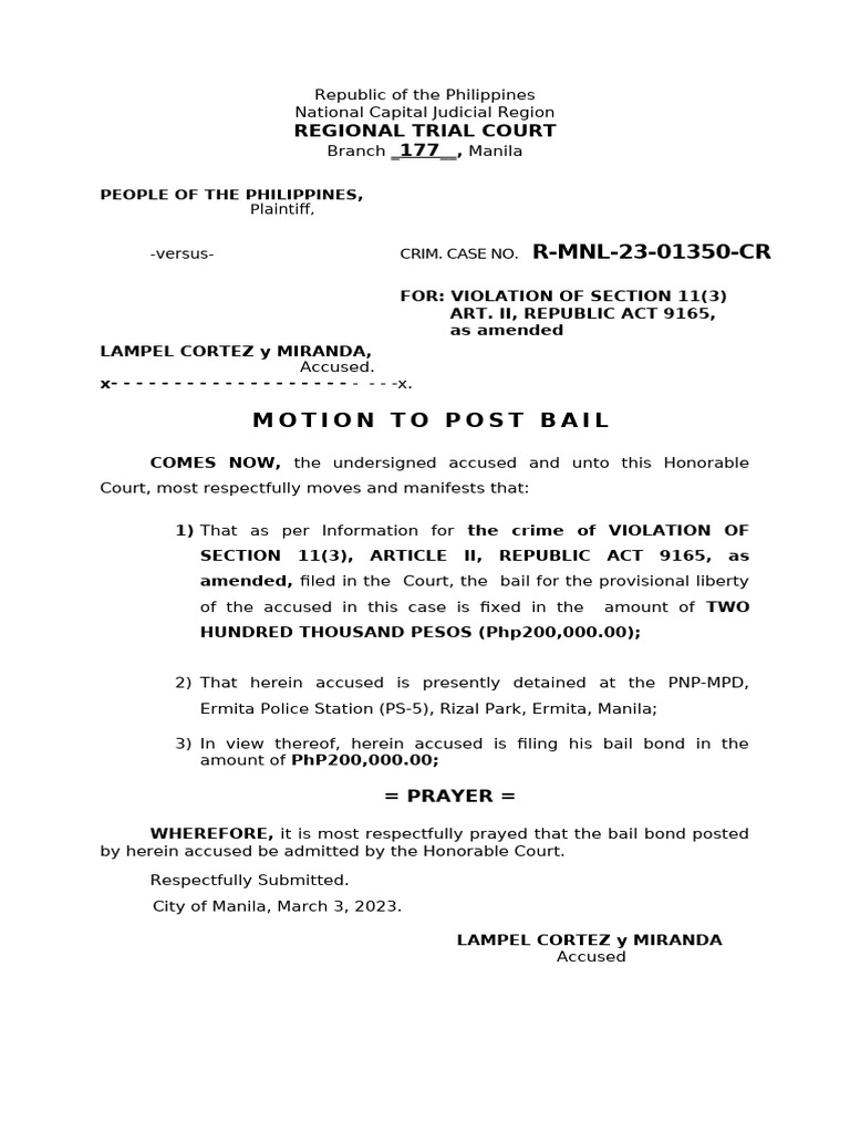Motion to Post Bail for Lampel Cortez | PDF