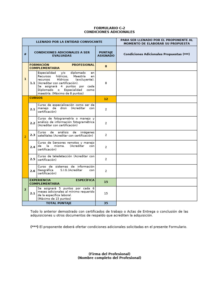 Condiciones Adicionales para Propuestas C-2 | PDF