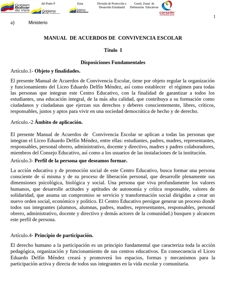 0 - Manual de Acuerdos de Convivencia Escolar FINALIZADO | PDF ...