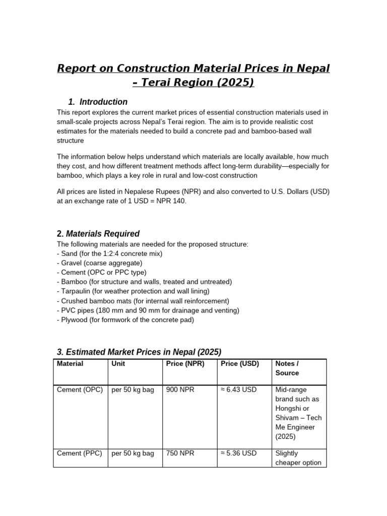 Construction Material Prices in Nepal 2025 | PDF | Concrete | Cement