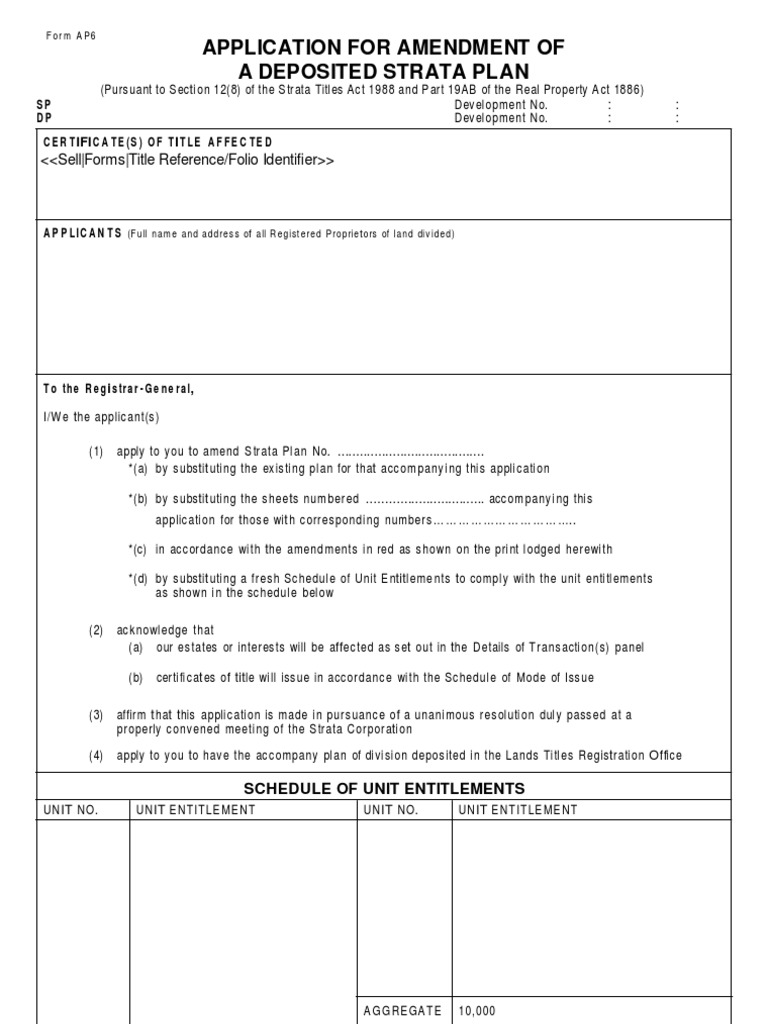 Strata Plan Amendment Application Form | PDF