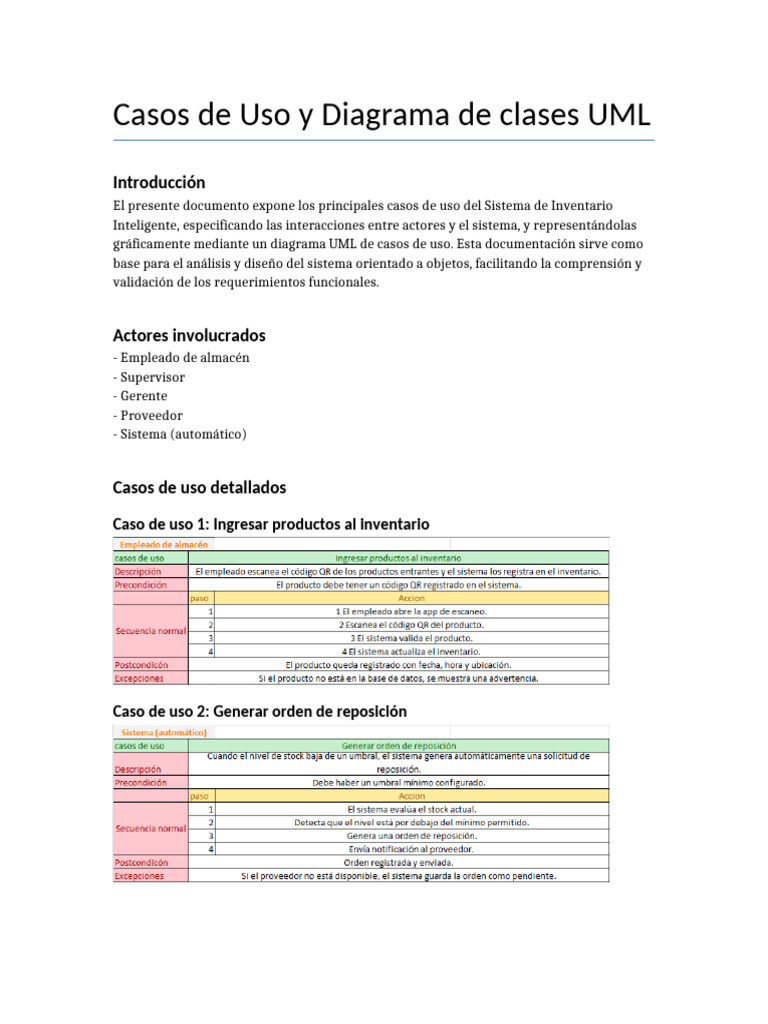 Casos de Uso y Diagrama UML de Inventario | PDF