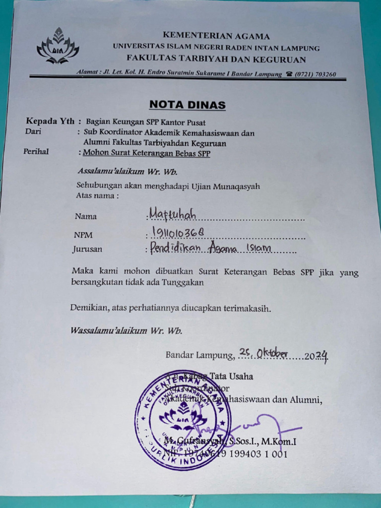 Gambar Spp Dan Nota Dinas Maftuhah 2 | PDF