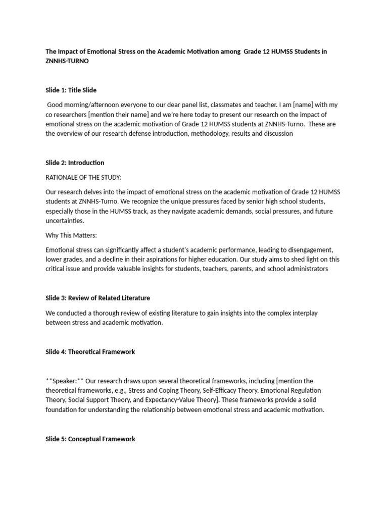 The Impact of Emotional Stress On The Academic Motivation Among Grade ...