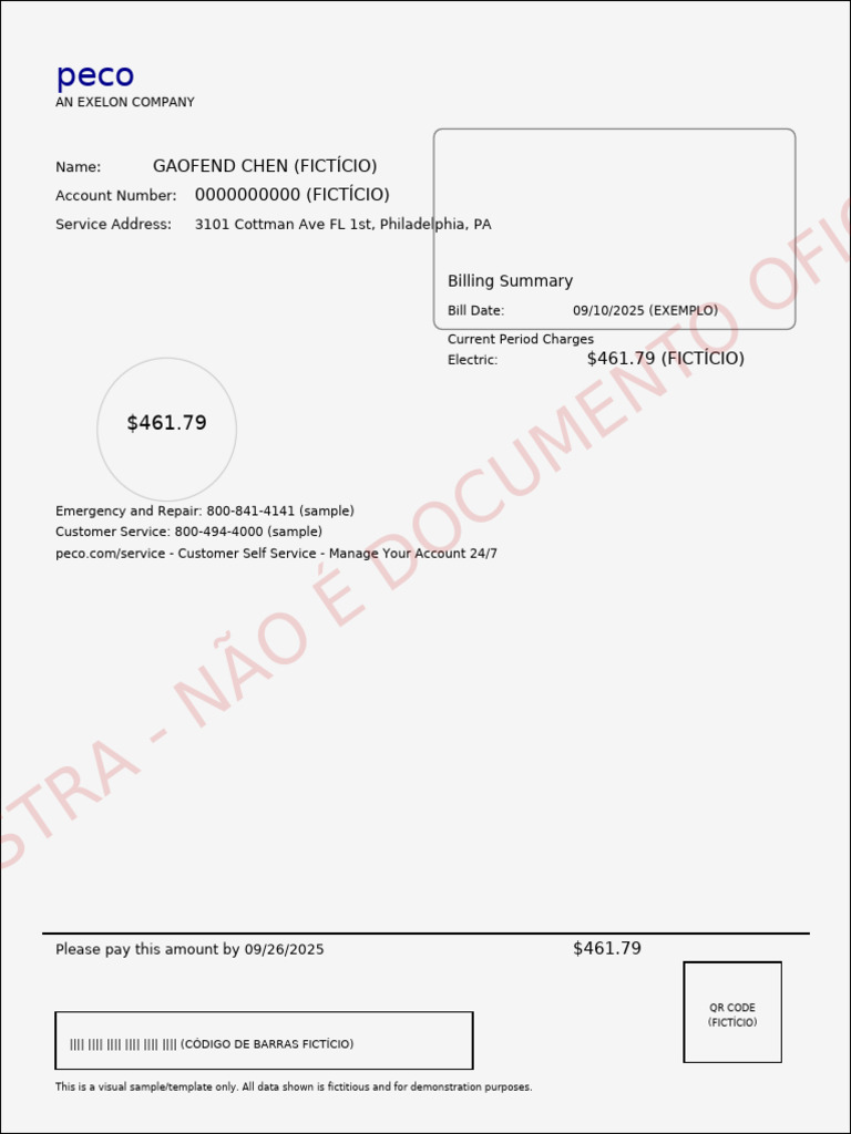 PECO Utility Bill Template Example | PDF