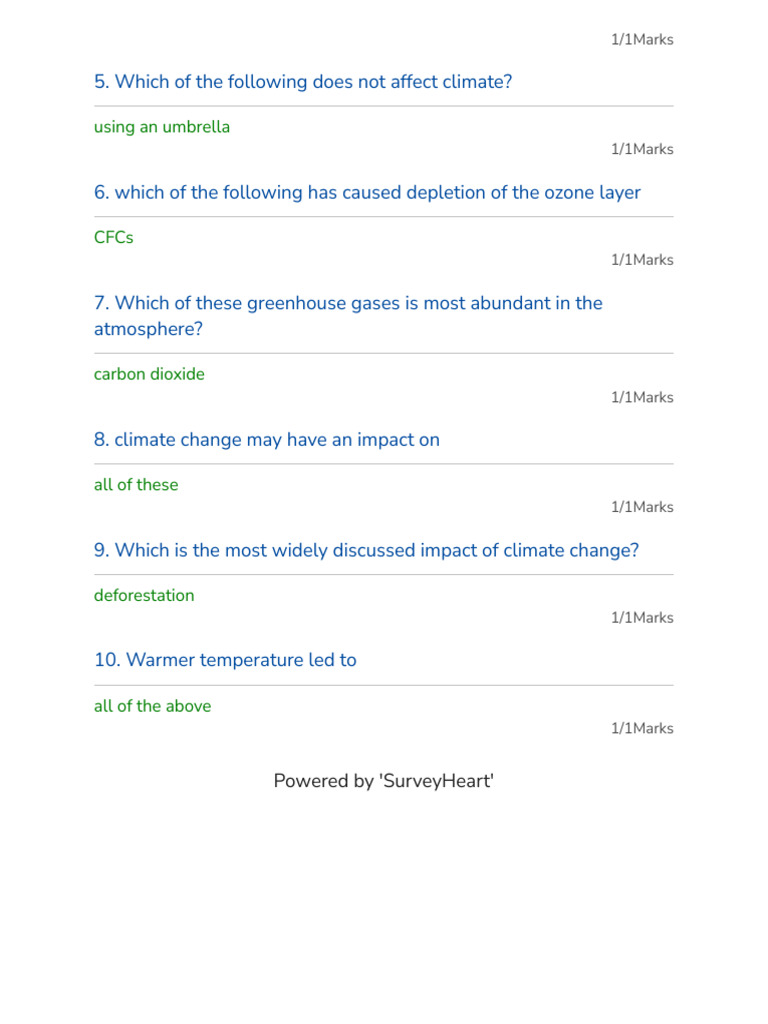 Climate Change Quiz Insights | PDF