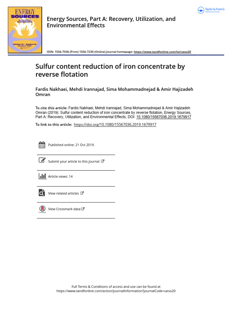 Sulfur Content Reduction of Iron Concentrate by Reverse Flotation | PDF ...
