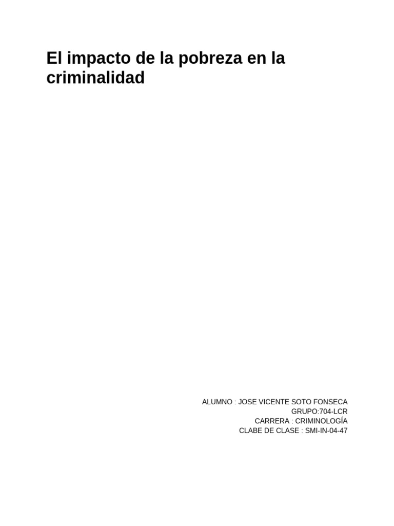 El Impacto de La Pobreza en La Criminalidad | PDF | Pobreza | Pobreza e ...