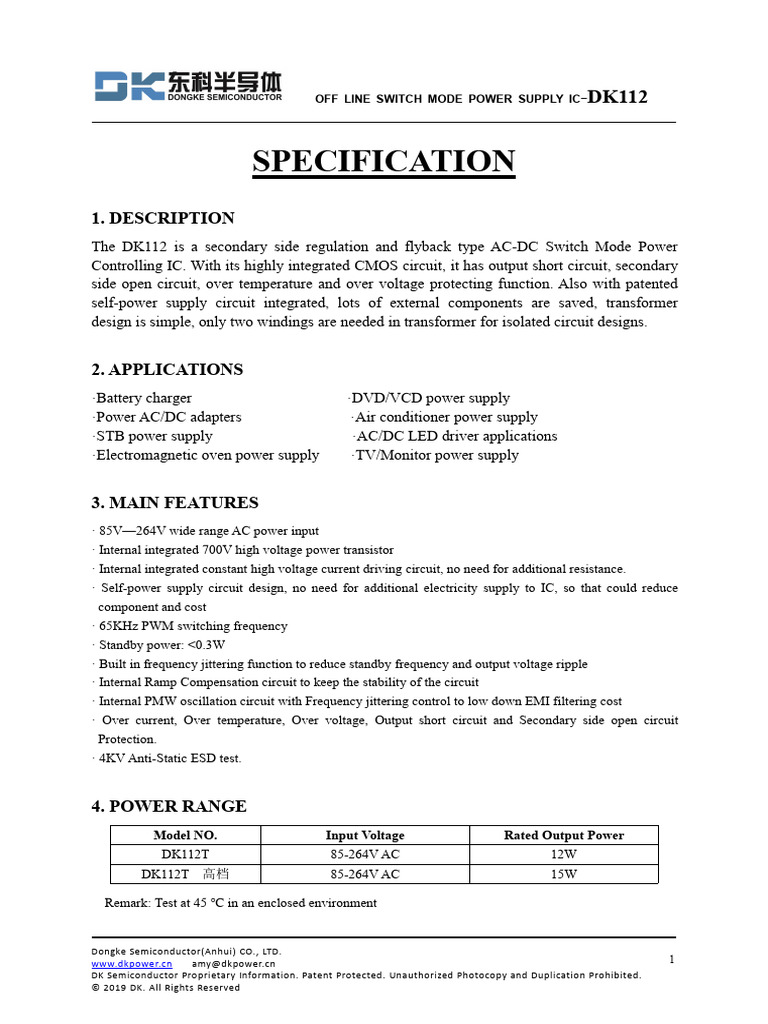 Specification: 1. Description | PDF | Power Supply | Electrical Equipment