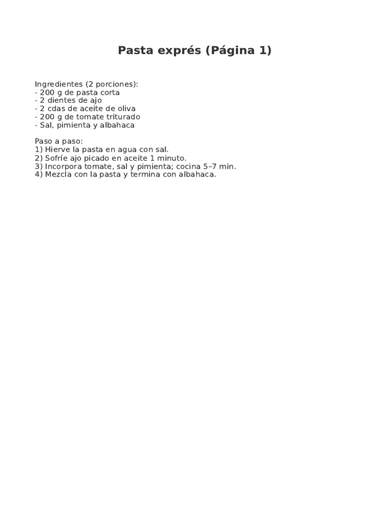 Receta Pasta Express | PDF