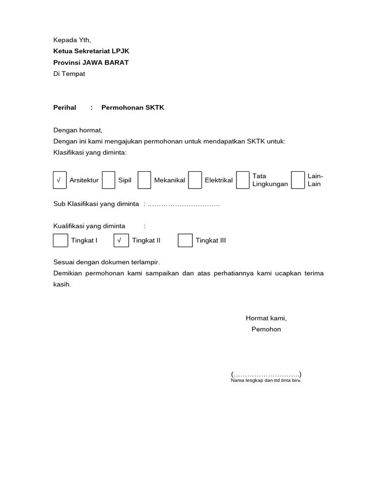 Permohonan SKTK Arsitektur dan Sipil | PDF