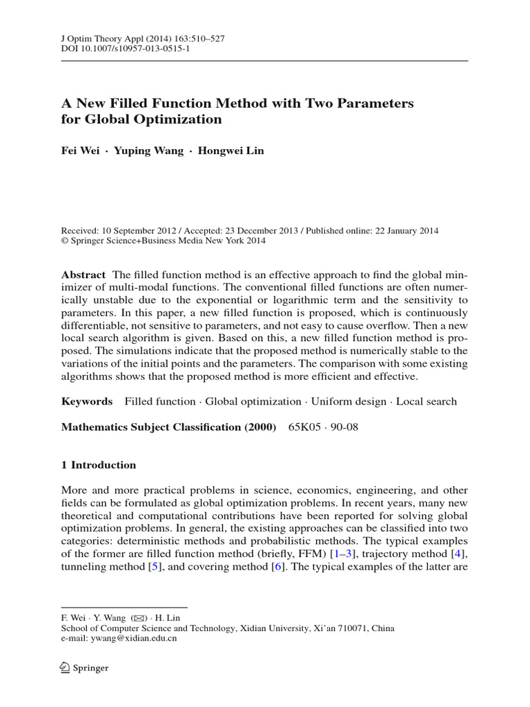 New Two-Parameter Filled Function Method | PDF | Mathematical ...