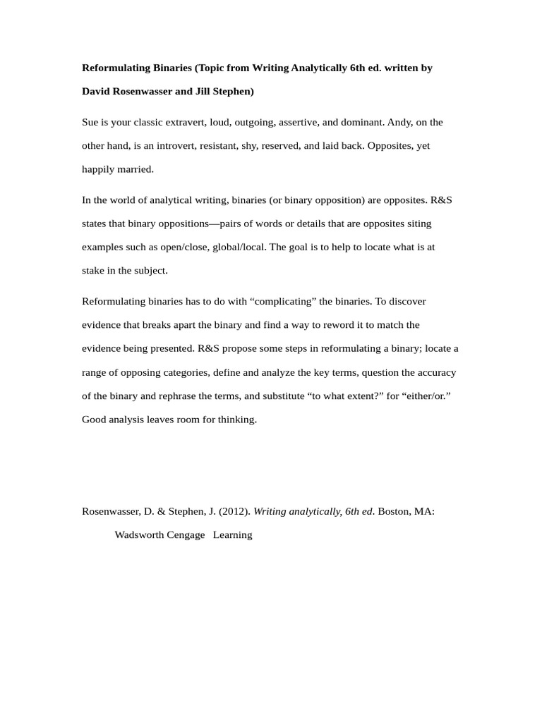 Reformulating Binary Oppositions in Writing | PDF