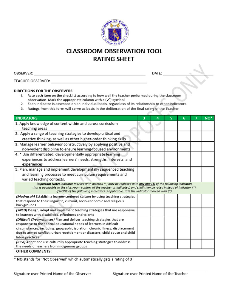 Teacher IV Classroom Observation Rating | PDF | Teachers | Learning