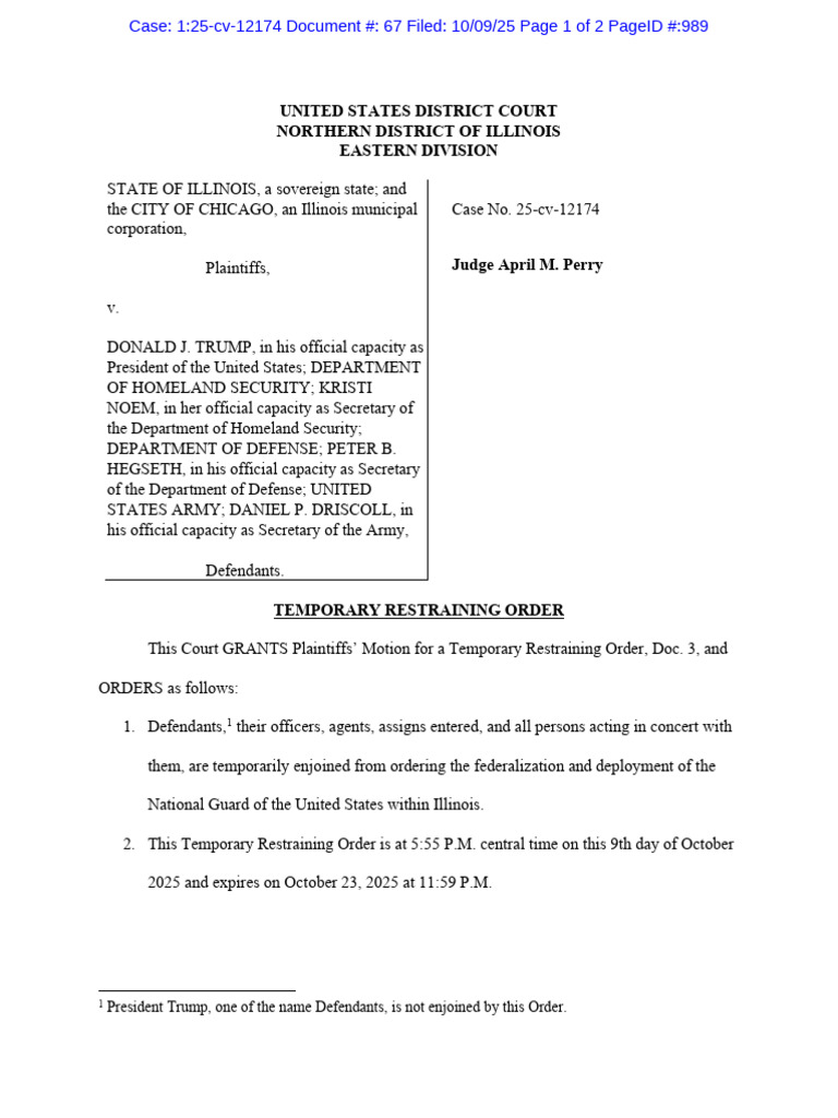 TRO Against National Guard Deployment | PDF | Injunction | Federal ...