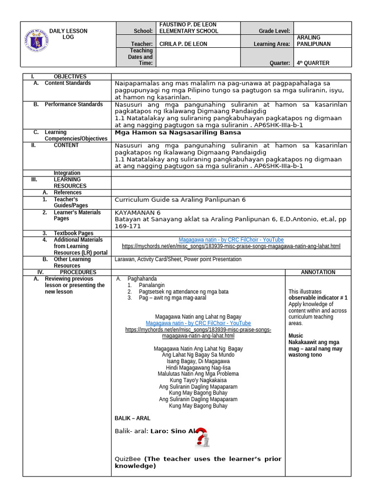 AP 6 Cot Maam Cirila | PDF