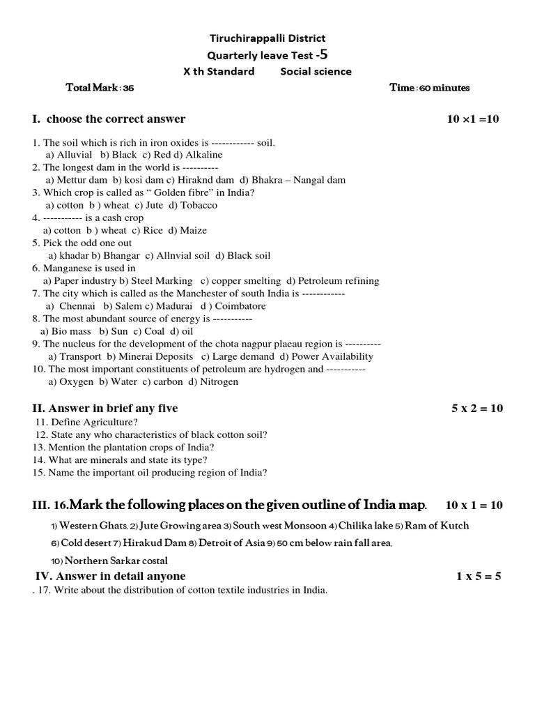 Quertely Leave Test 5 Eng | PDF