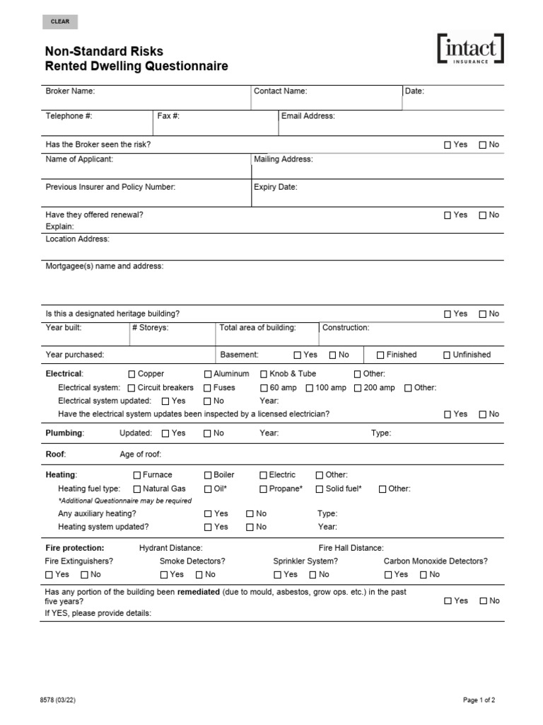 Rented Dwelling Insurance Questionnaire | PDF | Insurance | Renting