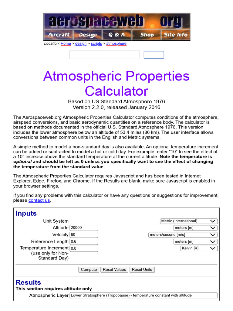 Atmospheric Properties Calculator Tool | PDF | Airspeed | Turbulence